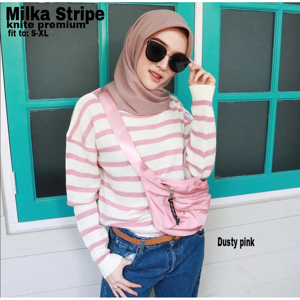 [Knit milka strip RO] sweater wanita rajun