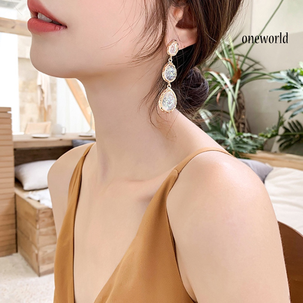 OW# Fashion Women Waterdrop Faux Gem Ear Stud Dangle Long Earrings Jewelry Gift