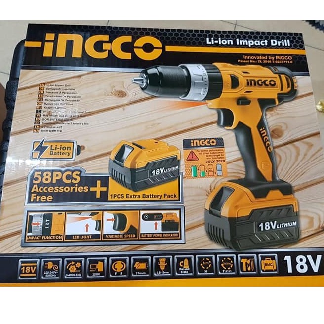 Ingco Mesin Bor Baterai 18V Litium Baterai CDLI228180 / CORDLESS DRILL 18V INGCO