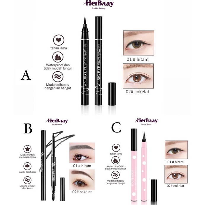 Herbaay Eyeliner Eyebrow Brush Pensil Alis