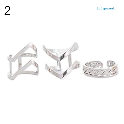 Ls 3Pcs / Set Cincin Knuckle Midi Model Terbuka Desain Anak Panah Hollow Untuk Wanita