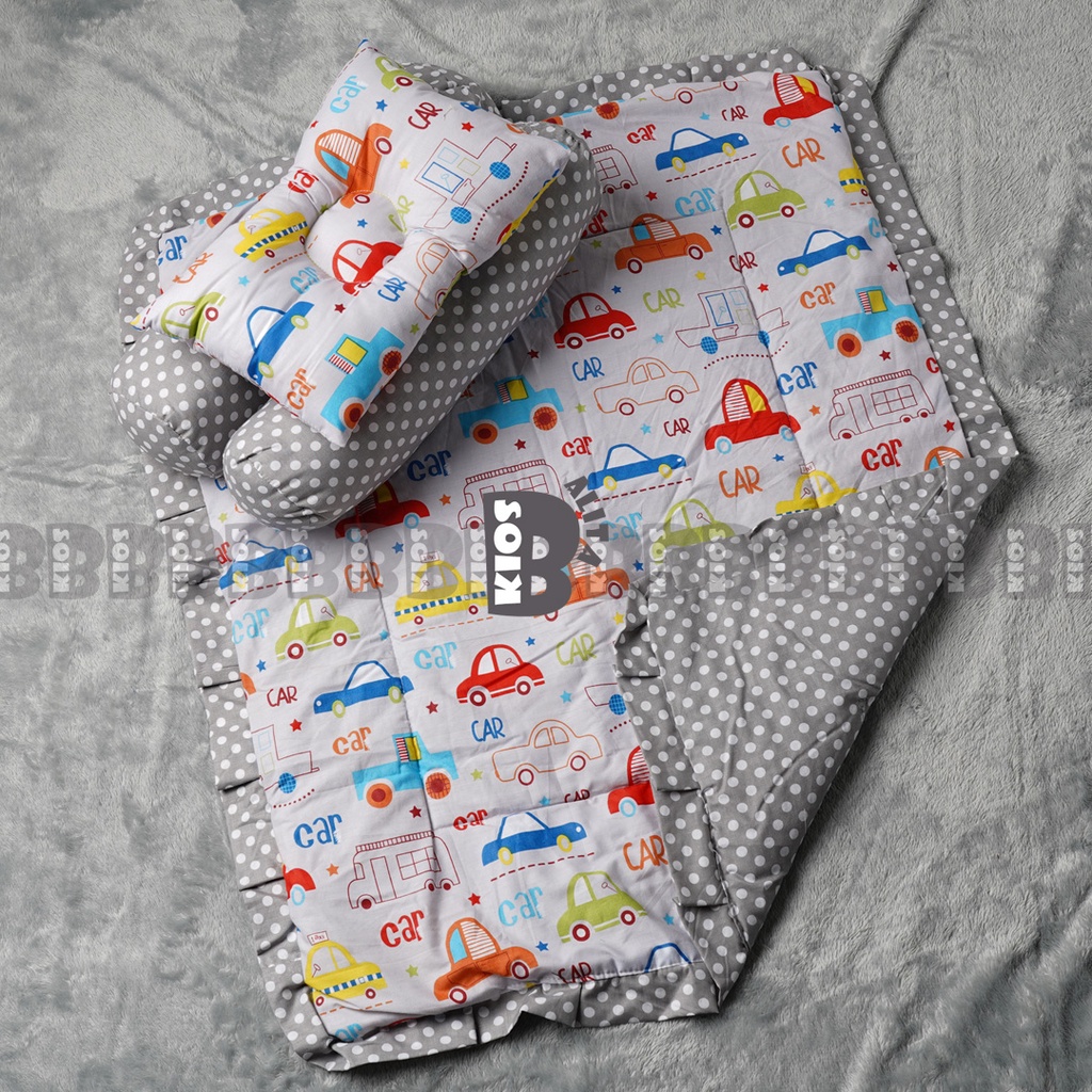 BED COVER SET BAYI Bed Cover Bayi Bantal Guling Selimut Bayi Tempat Tidur FREE tas mika Kado Lahiran-GRAY CAR