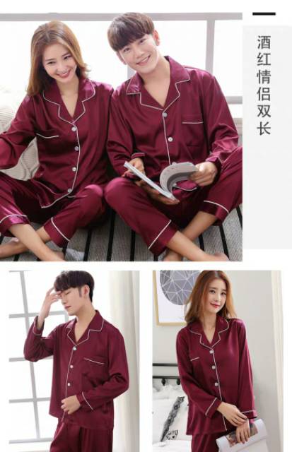 Setelan Piyama Baju Tidur Couple Satin silk/Baju Tidur dewasa pp polos satin premium