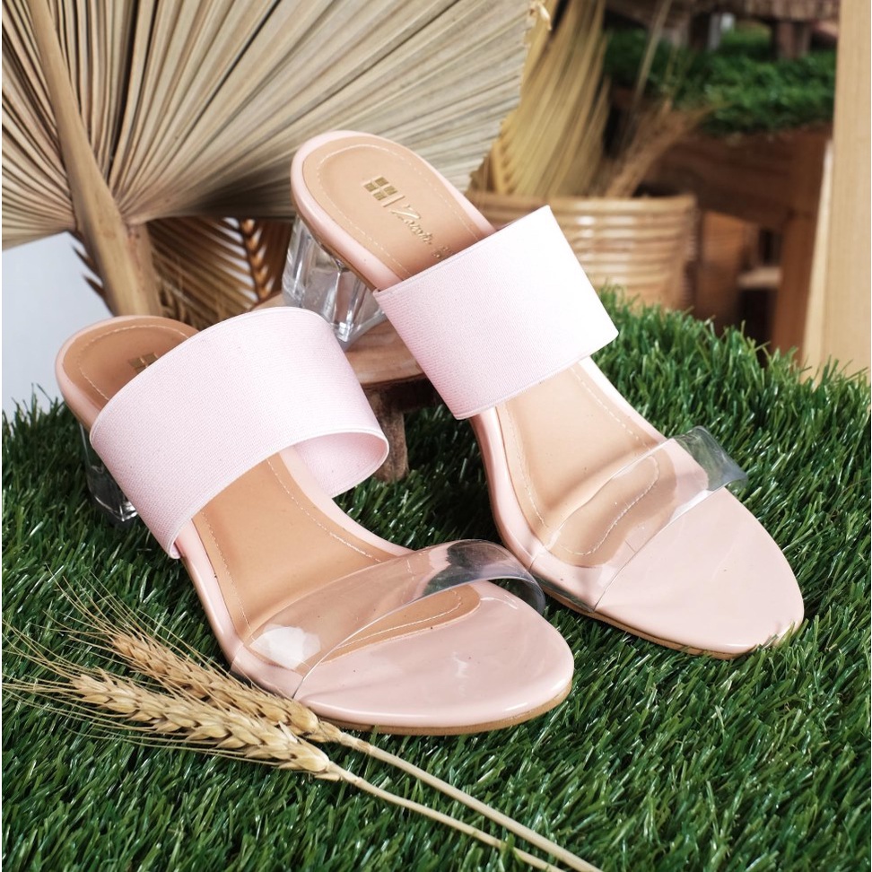 Sandal heels Wanita BIG SIZE Hak Kaca / sendal cewek perempuan ukuran besar jumbo 41-45 sandal casual pesta gaya remaja trendy