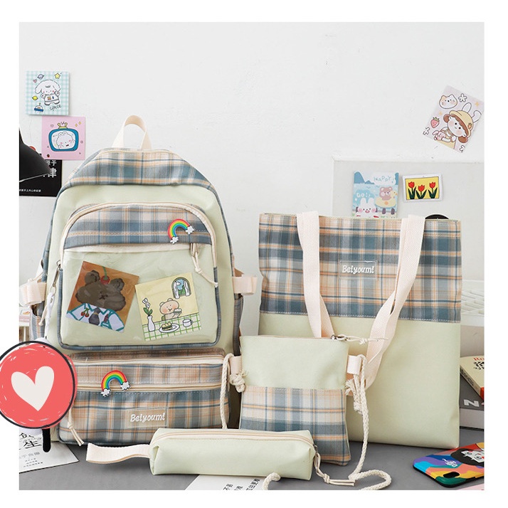 Tas Ransel Sekolah Anak Wanita Set 4 in 1 import Fashion Backpack Korea ORI