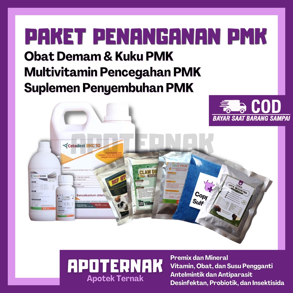 PAKET OBAT PMK | Obat Kuku Sapi PMK - Obat Demam - Desinfektan - Vitamin Pencegahan PMK - Suplemen Penyembuhan PMK | Apoternak