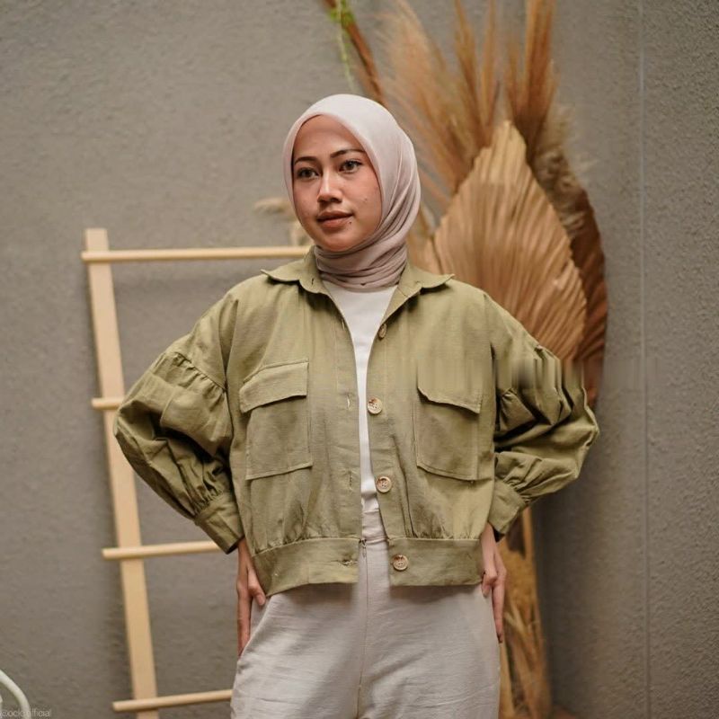 OLIN OUTER CROP LINEN KEMEJA WANITA LINEN OVERSIZE