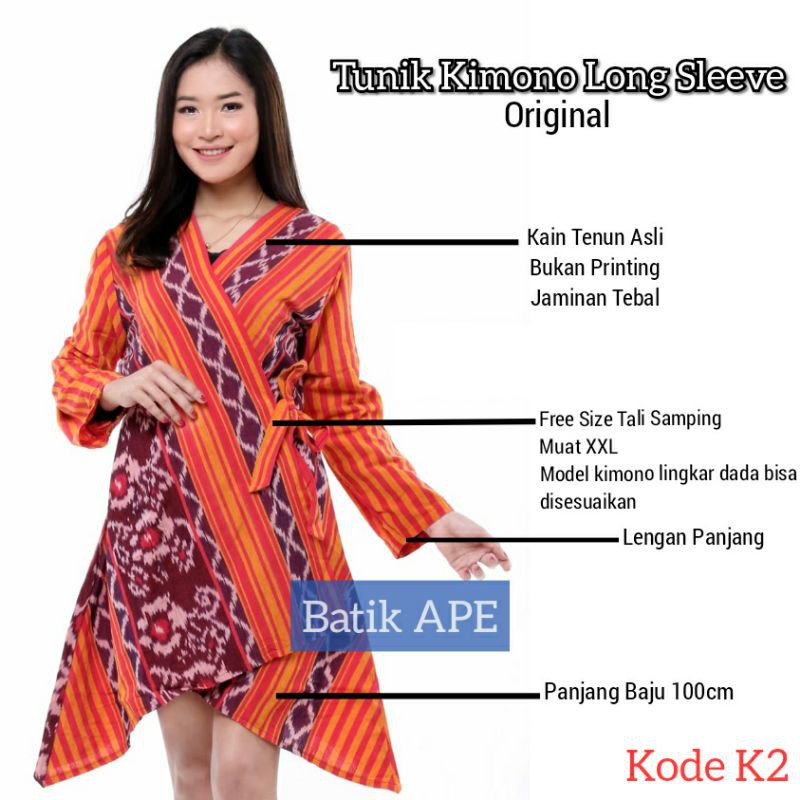 BAJU ETNIK WANITA TUNIK KIMONO LONG SLEEVE TENUN ASLI ORIGINAL TROSO SONGKET SUMBA TORAJA EXCLUSIVE