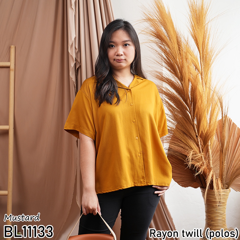 Kemeja wanita Rayon motif kemeja wanita lengan pendek casual BL11133 11133-MUSTARD (POLOS)