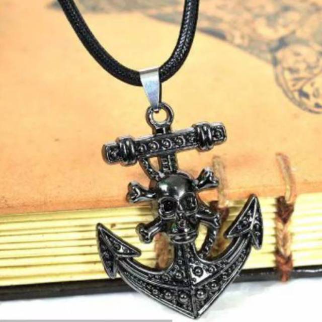 Kalung Tali Liontin Jangkar MARINE Tengkorak METAL GAUL Fashion pria Wanita Gold Silver Black