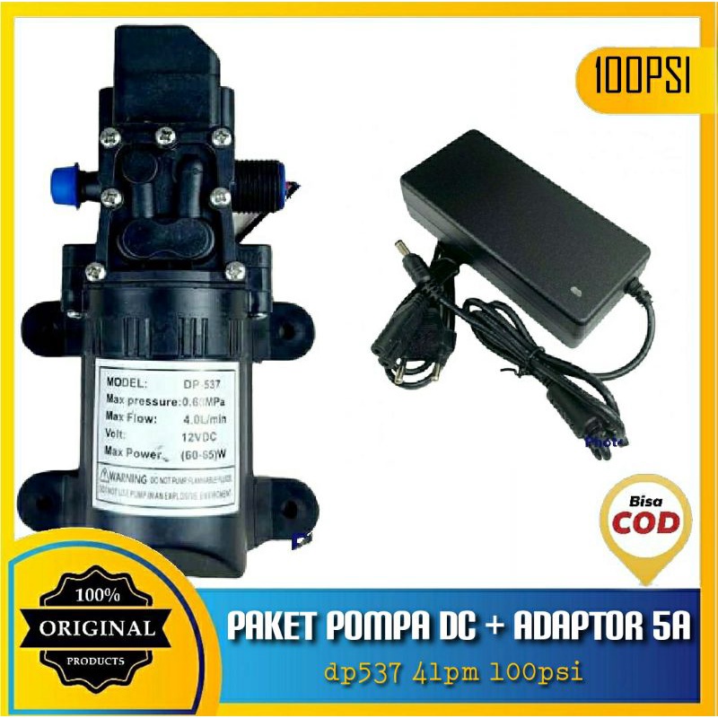 Paket Pompa DC DP537 4lpm 100psi dengan Adaptor 12V 5A