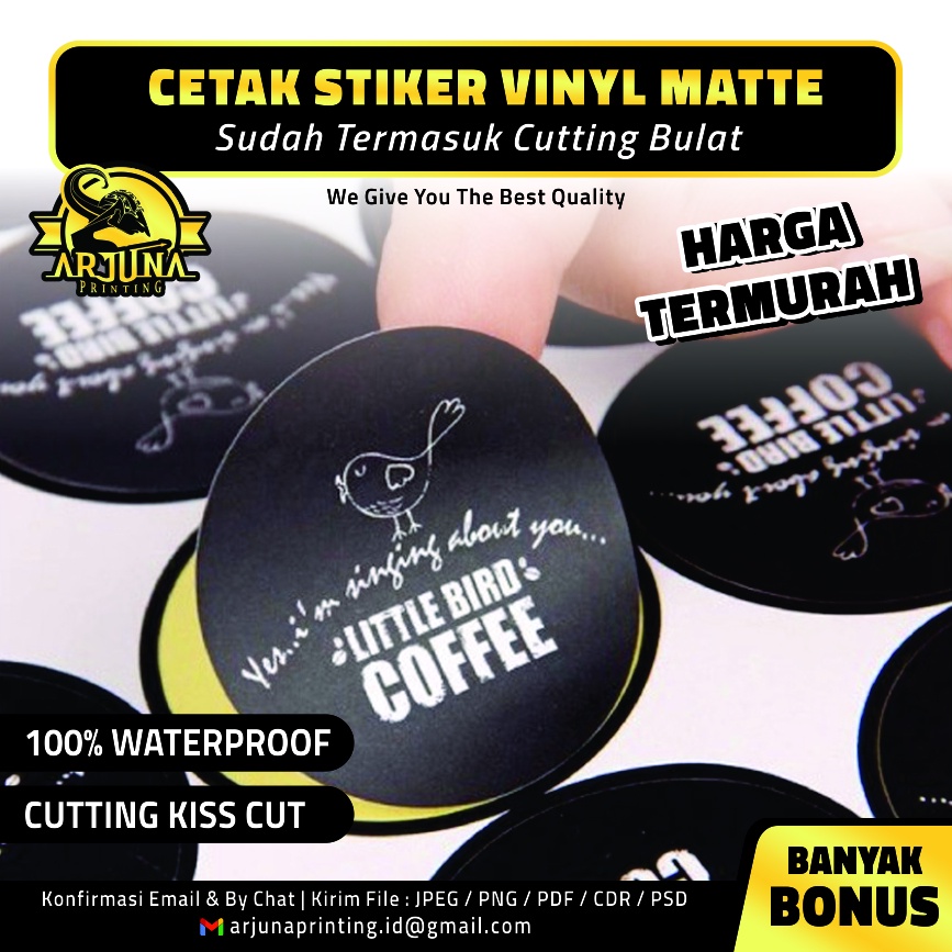 

CETAK STIKER VINYL MATTE LABEL BULAT ANTI AIR STICKER MAKANAN KEMASAN PRODUK BOTOL MINUMAN CUSTOM