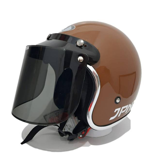 Helm JPN Coklat Glossy List Chrom