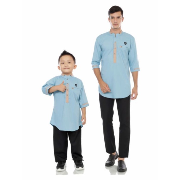 baju koko couple ayah dan anak warna blue skay /kurta warna salem biru langit premium original coban