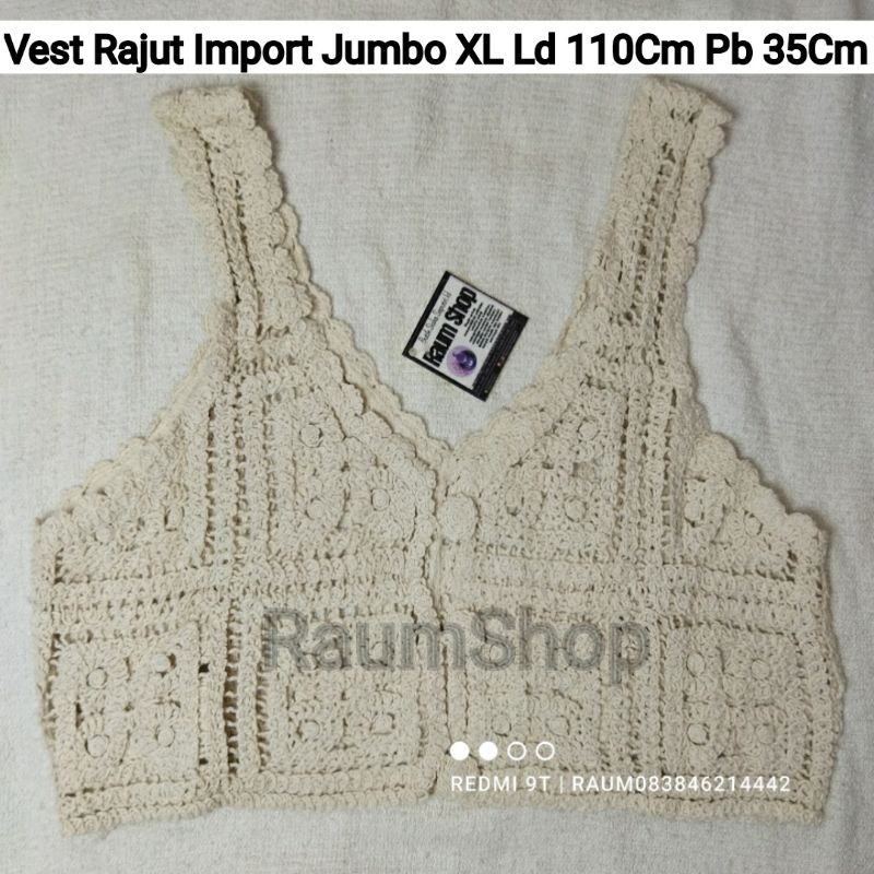 Rompi Vest Wanita Rajut Jumbo Ld 110Cm VEST Rajut Wanita Ala KOREA LACE Putih Polos Kancing Depan Im