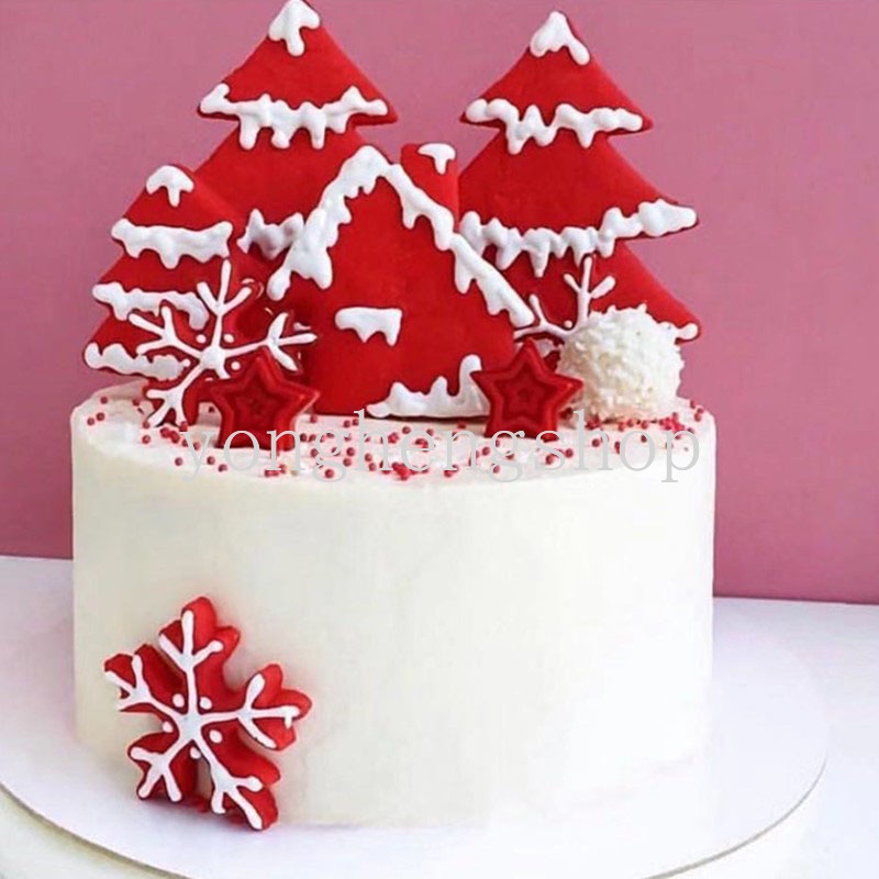 Topper Kue Cupcake Desain Snowing House Bahan Akrilik Untuk Dekorasi Natal