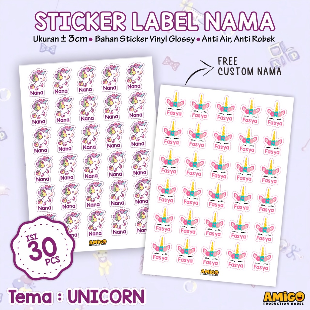 

Stiker Label Nama Anak Tema Unicorn Alat Tulis ATK Sticker Lucu Sticker Buku Stiker Custom