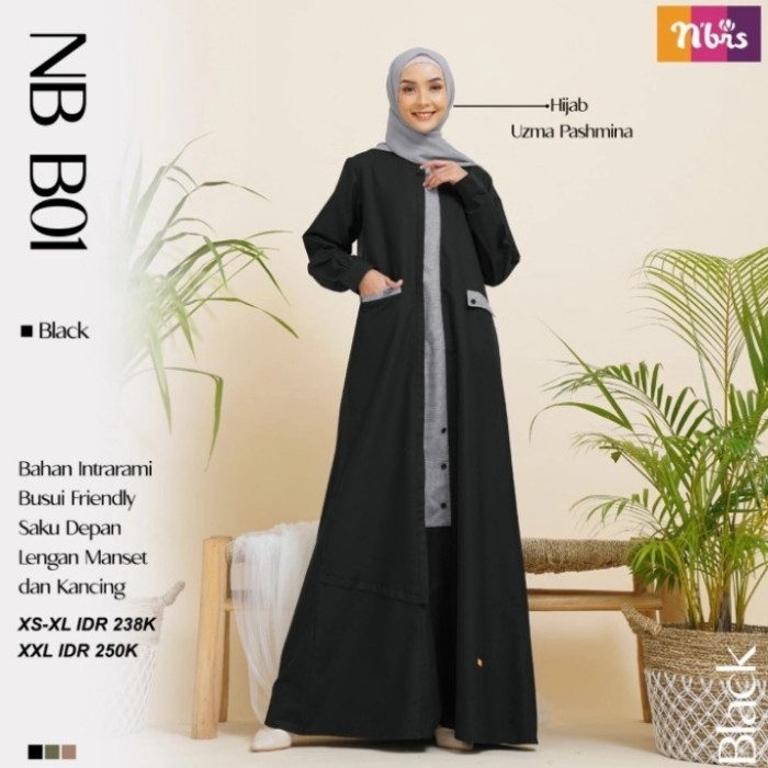 Gamis wanita Baju Muslim Wanita Gamis Nibras Dewasa NB B01 edisi terbaru - Black, XS remaja kekinian