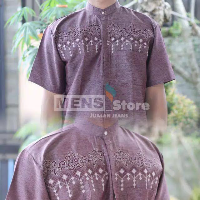 Ezpata Baju muslim Koko taqwa Pria Dewasa Murah Lengan Pendek Warna Motif Bordir Bahan Katun