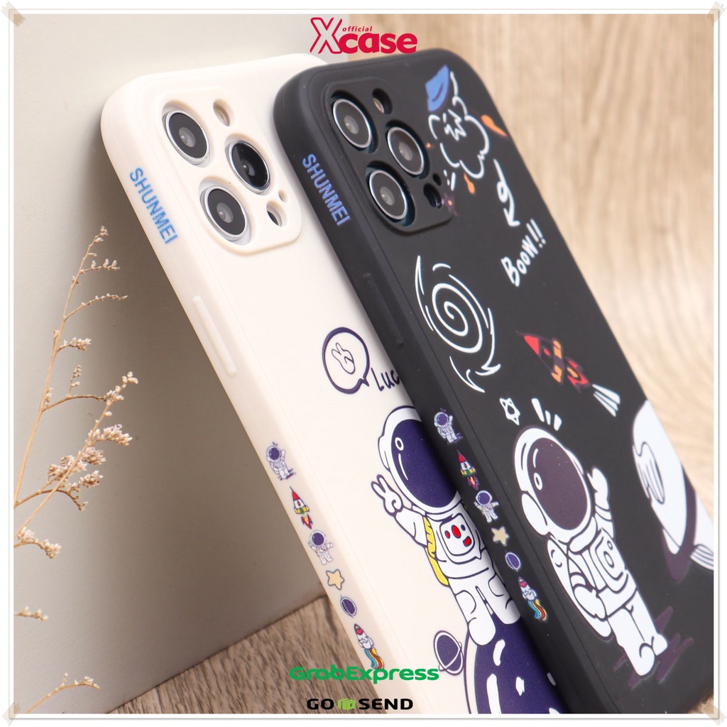 Soft Case iPhone Astronot Lucky &amp; Boow Full Lens Cover Square Edge 6 7 8 SE 6+ 7+ 8+ X XR XS 11 12 Pro Max