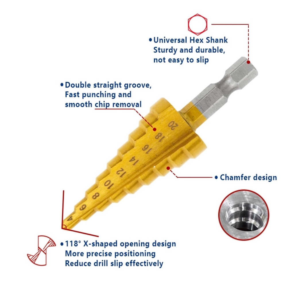 MATA BOR PAGODA KERUCUT STEP DRILL BESI 4-20MM