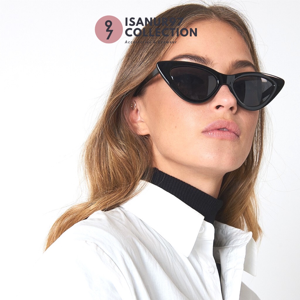 ISANUR97-Kacamata Hitam Wanita Gaya Vintage Triangle Segitiga Cat Eye Sunglasses Women Fashion Korea