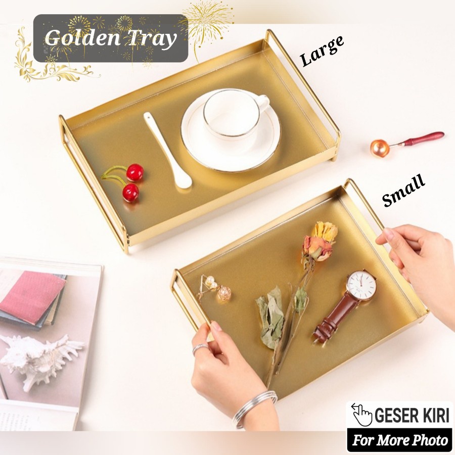 TBI Golden Luxury Tray with Handle Nampan Emas Mewah Serbaguna Tatakan