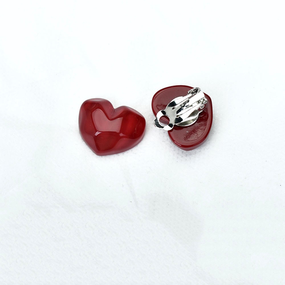 Anting Klip Tanpa Tindik Bentuk Hati Besar Warna Merah Kuning Biru Bahan Resin Untuk Wanita