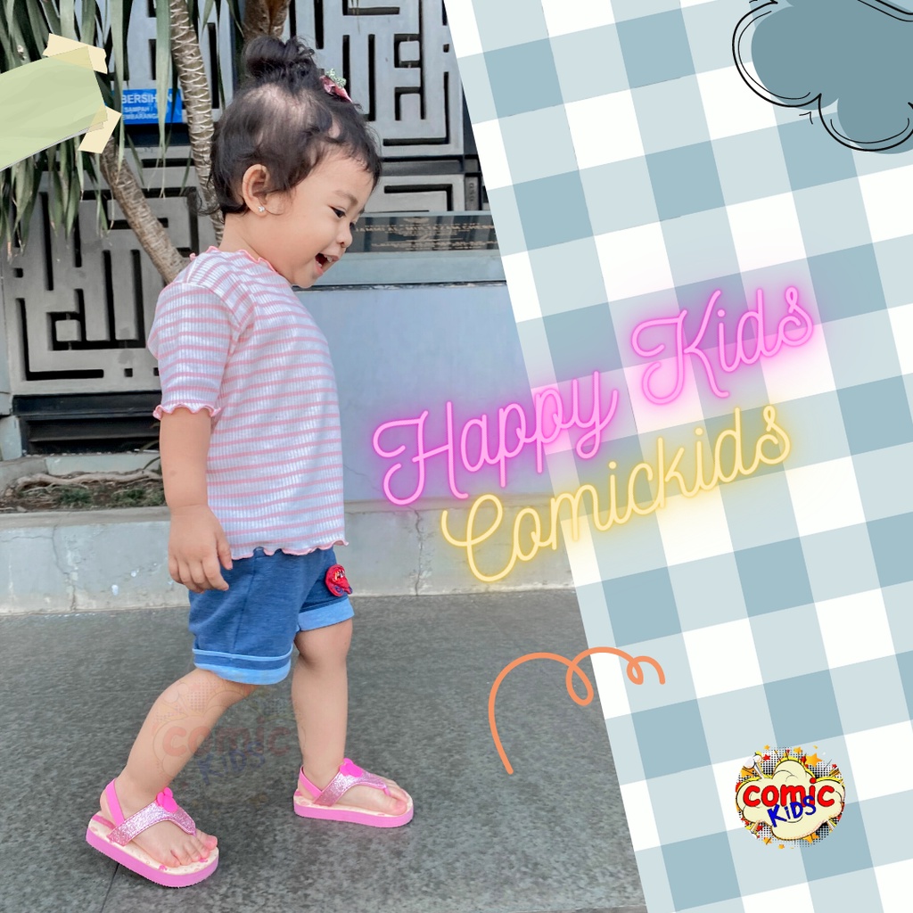 COMICKIDS Sendal Anak Perempuan Sandal Jepit Anak Bayi Perempuan Sepatu Sandal Selop Anak Perempuan Warna Pink Glitter Merah Muda Creme Cream Kids Slippers Cute Girls Flip Flop Girls Baby Girly Pretty MINNIE GLITTER