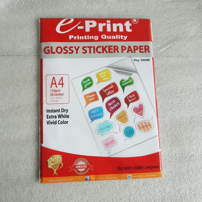 

Berkualitas E-Print Glossy Sticker Paper A4 135Gsm Trendi