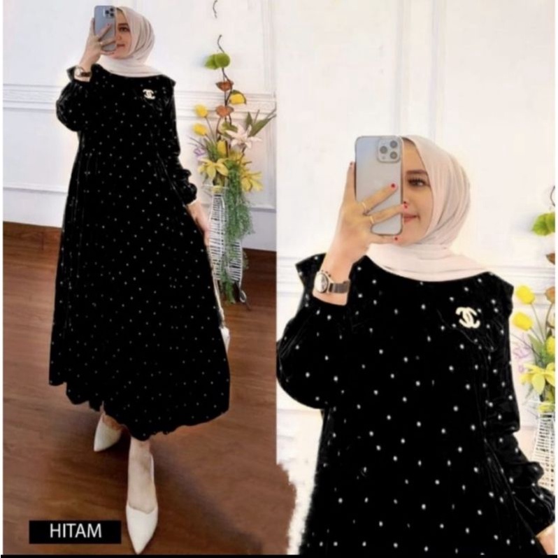 [BISA COD] DASTER ARAB/LONG DRESS RENDA MOTIF POLKA AILIN TERBARU DASTER ARAB/LONGDRES SUSUN POLKA