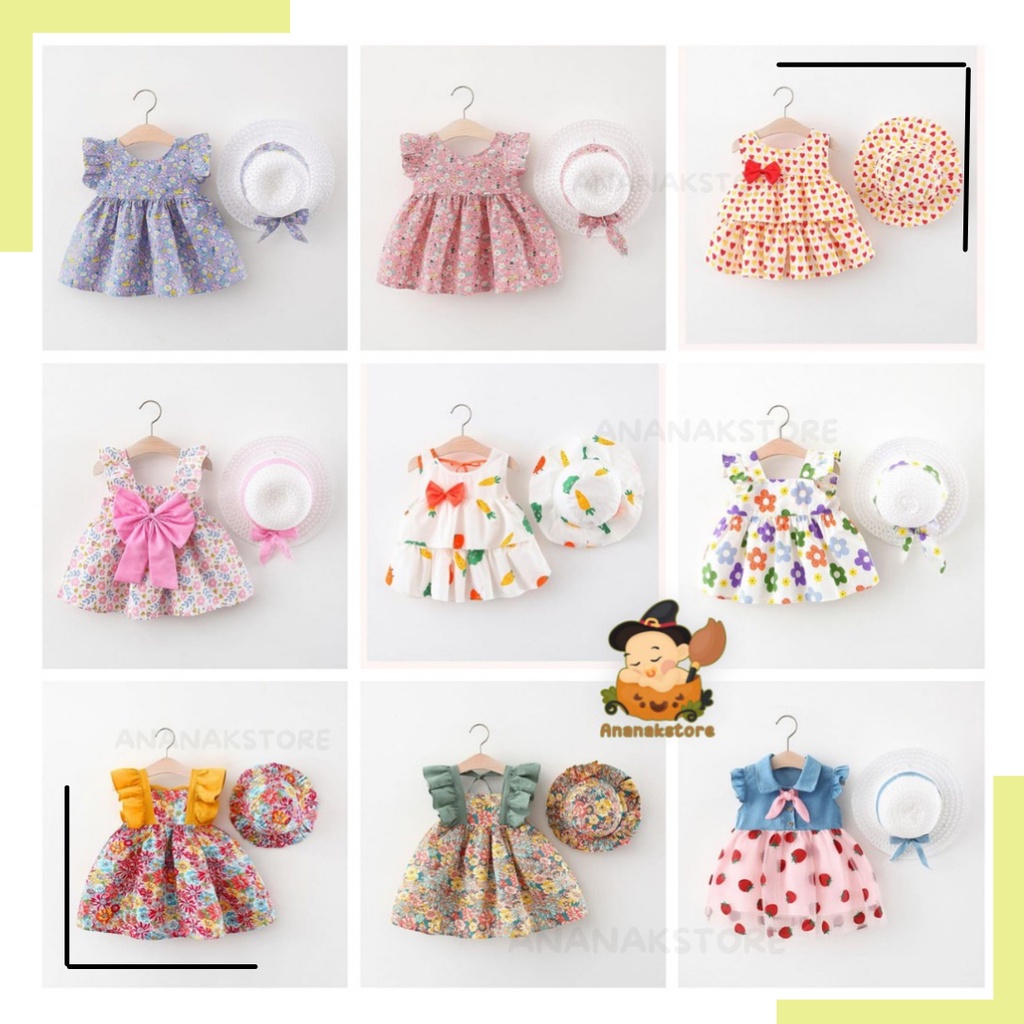 ANANAK -  KOREAN BABY DREES 0-2 TAHUN FREE TOPI / GAUN BAYI LUCU IMPORT DRESS BAYI CANTIK