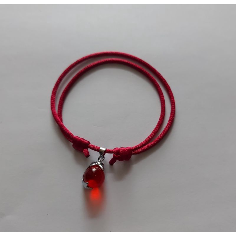 Gelang Tali premium polos Anti air Bandul permata merah