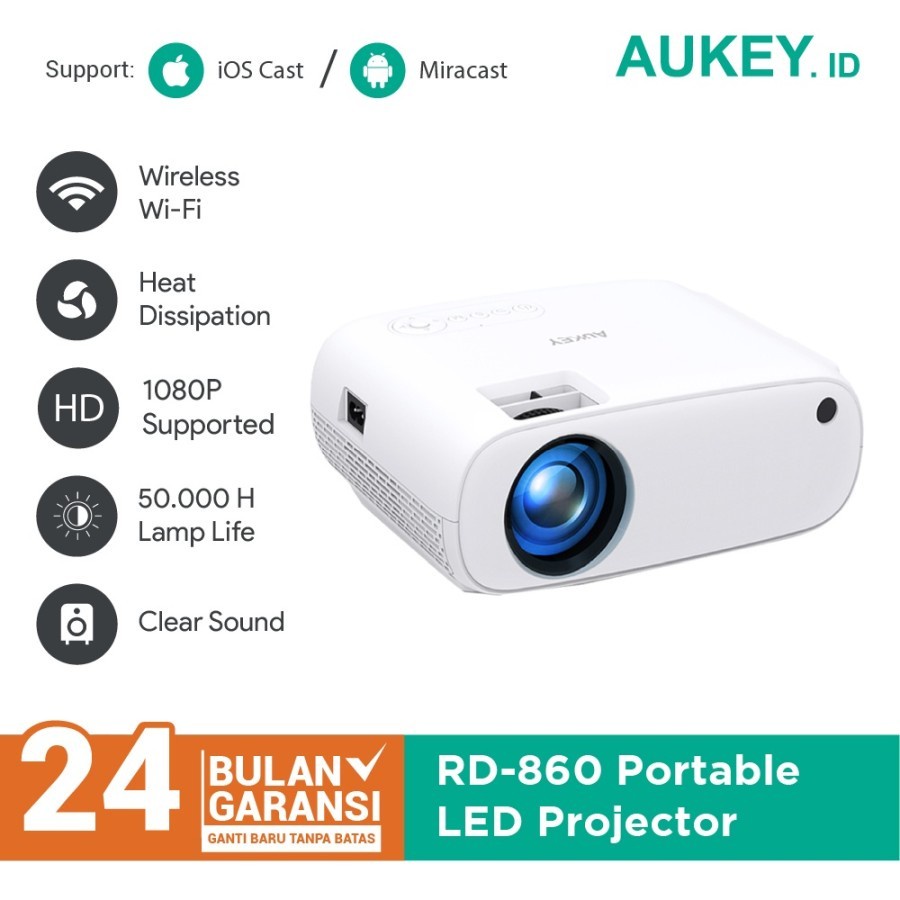 Proyektor / projector mini Portable Aukey RD-860 LED Wireless Support Garansi 2 tahun