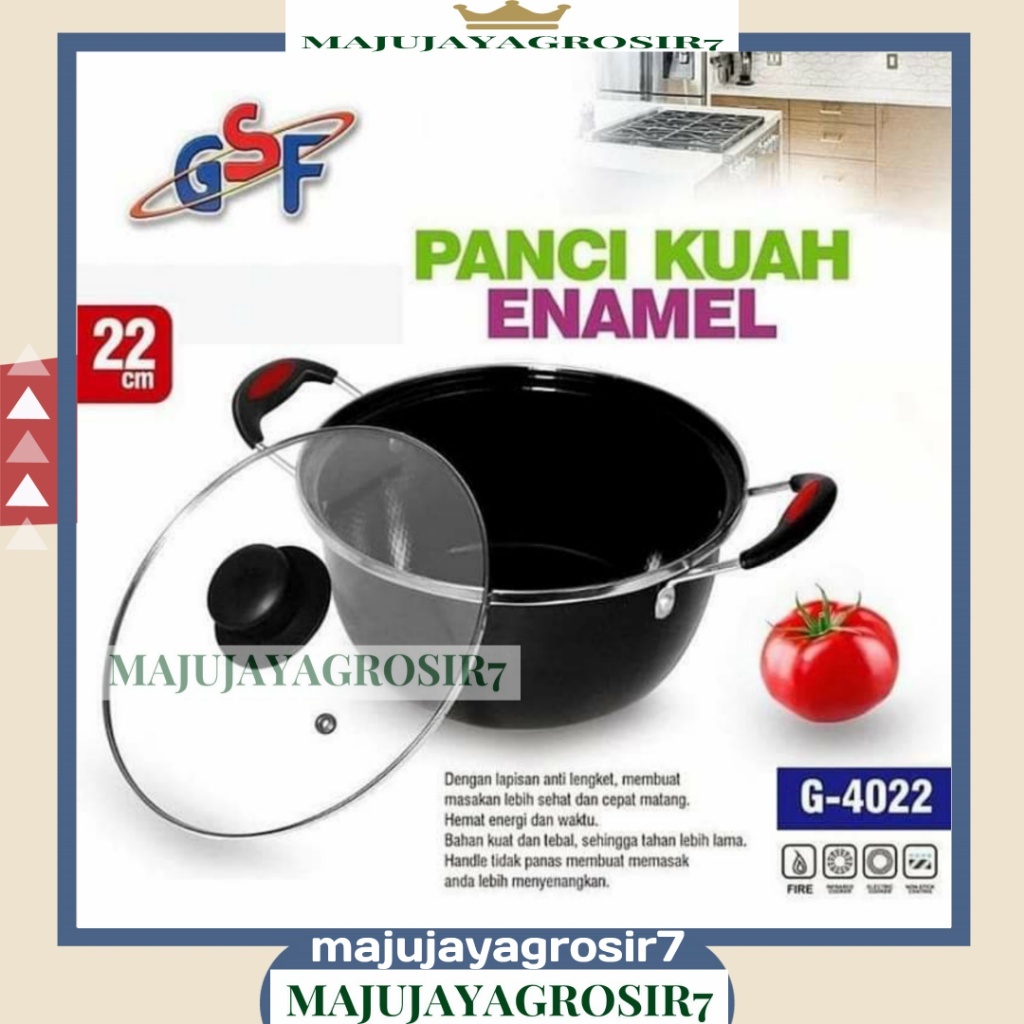 PANCI KUWAH GSF 22CM ENAMEL ANTI LENGKET TUTUP KACA / PANCI SUSU 22CM / PANCI KUAH GSF 22CM / PANCI 