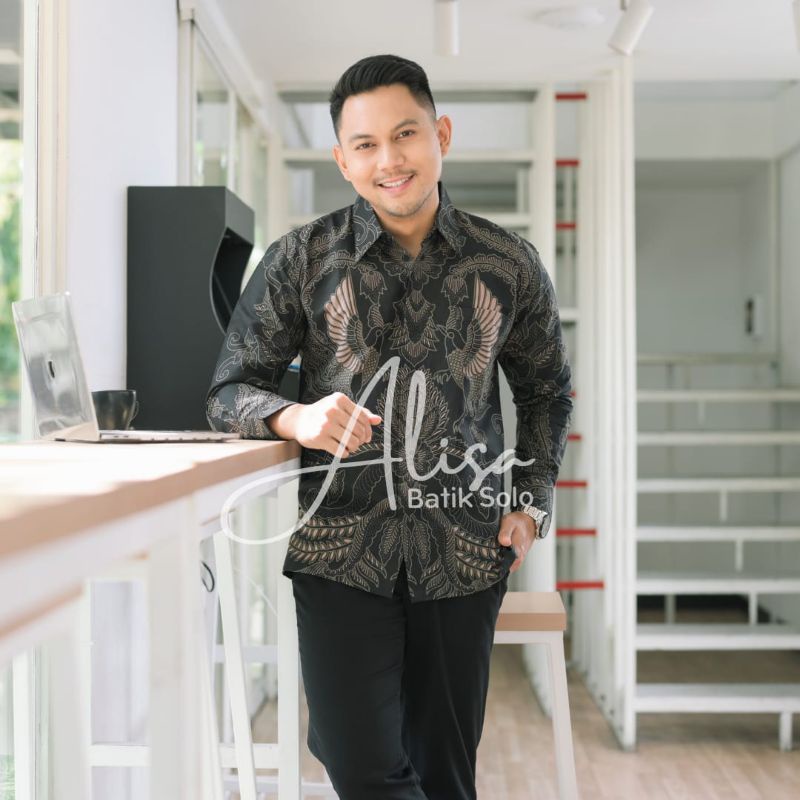 KEMEJA BATIK SOLO WISANGGENI HITAN ALISA BATIK PRIA SIZE M L XL XXL