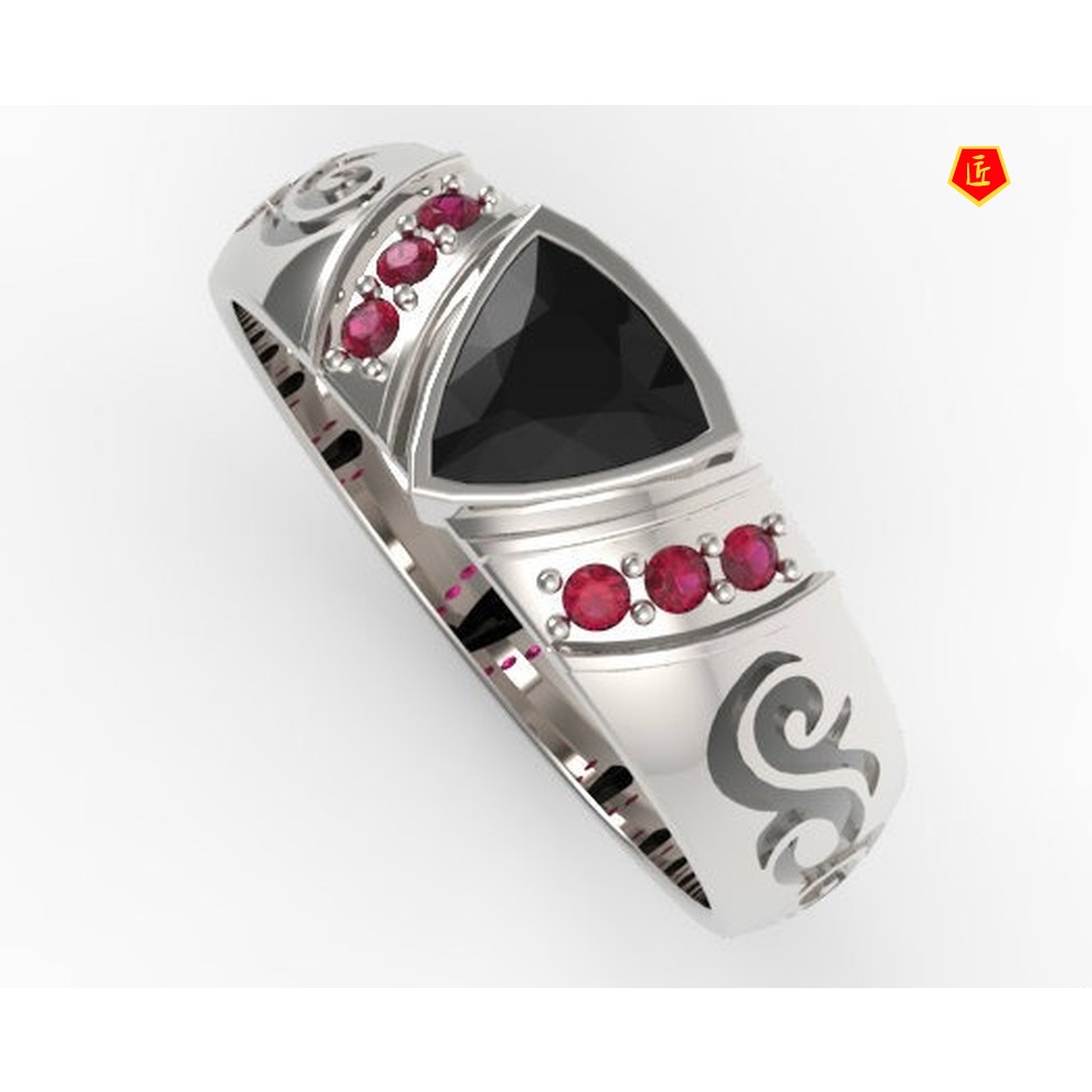 [Ready Stock]Creative Domineering Inlaid Triangle Ruby Ring