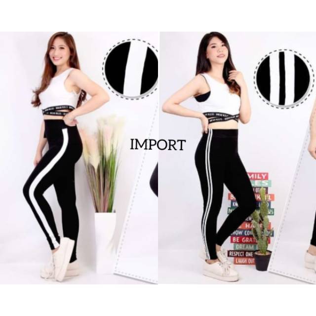 NEW LEGGING LIST PUTIH JAHIT IMPORT / LEGGING IMPORT MURAH / LEGGING MURAH