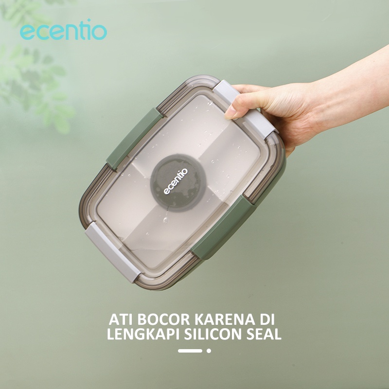 ecentio lunch box/kotak makan double layer 2L free kotak/tempat bekal makan sambal/sauce cup