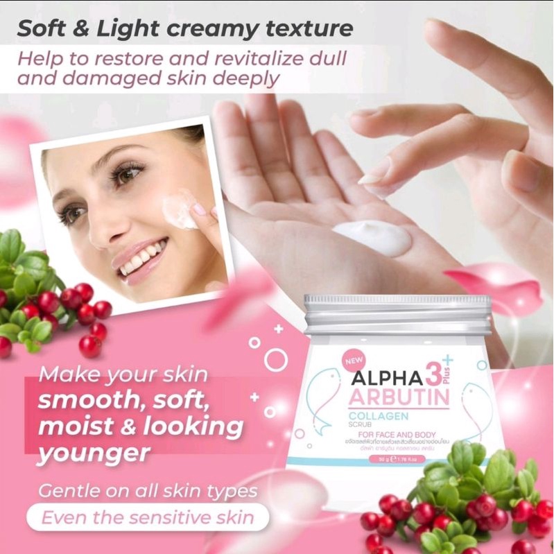 [ BPOM ] Alpha Arbutin 3 Plus Collagen Body &amp; Face Scrub / Lulur Pemutih / Lulur Wajah 50g