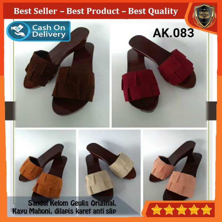 Kelom Gelis Wedges Sandal Wanita Terompah Sendal Kayu Modern, Kelom Geulis Model No AK083 COD