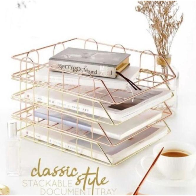 

Sale Stackable Document Tray A4 Letter Rak Susun Kertas Gold Dan Rose Gold | Produk Baru