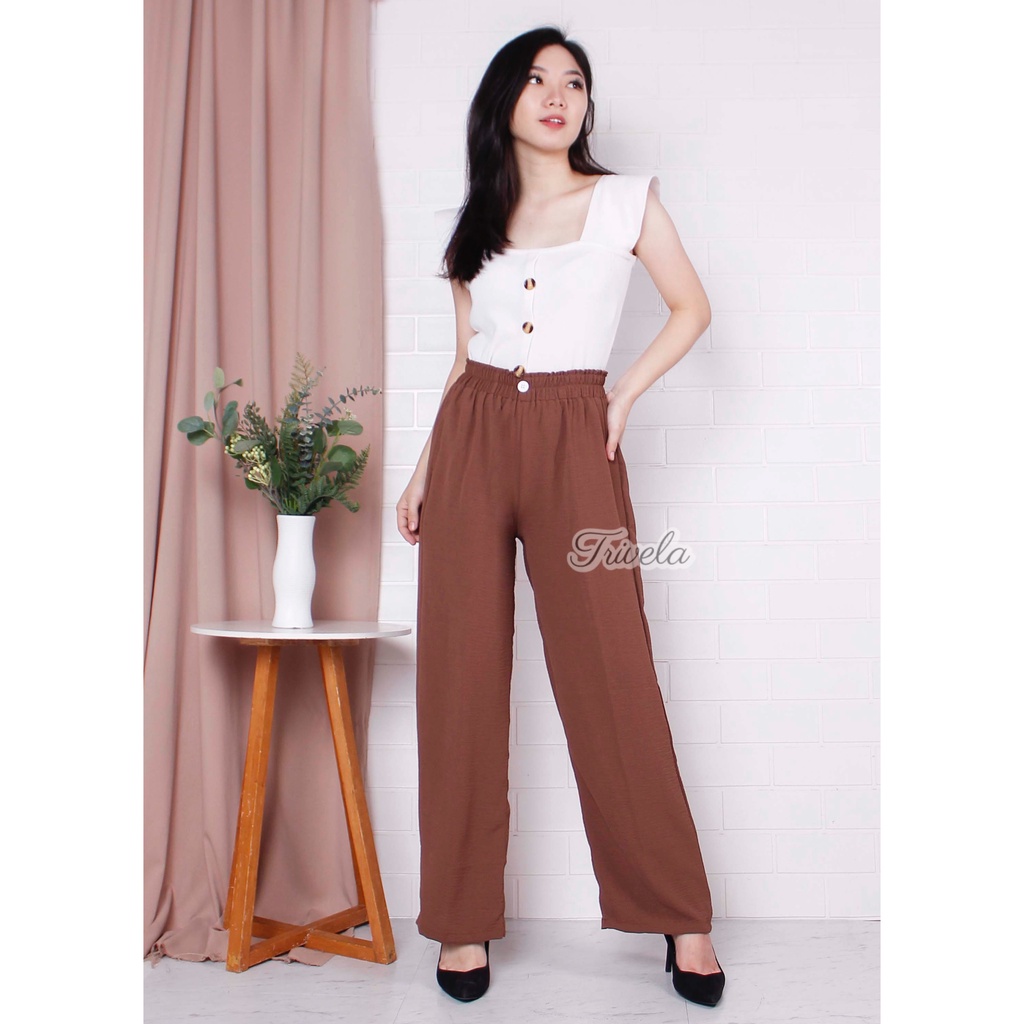 TRIVELA Kulot Cringkle Air Flow / Kulot Cringkel Kancing Karet / Celana Panjang Santai / SLM
