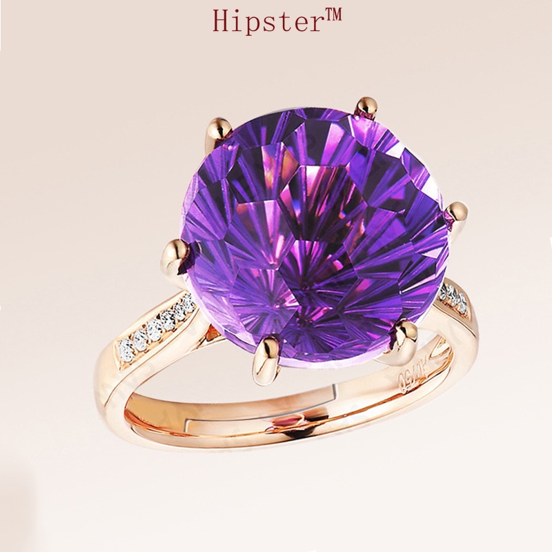 Hot Sale Graceful and Fashionable Advanced Inlaid Amethyst Adjustable Ring