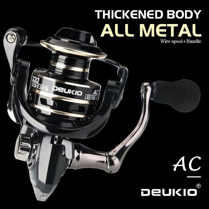 Reel Pancing Deukio AC2000 Spinning Fishing Reel 5.2:1 Gear Ratio Black