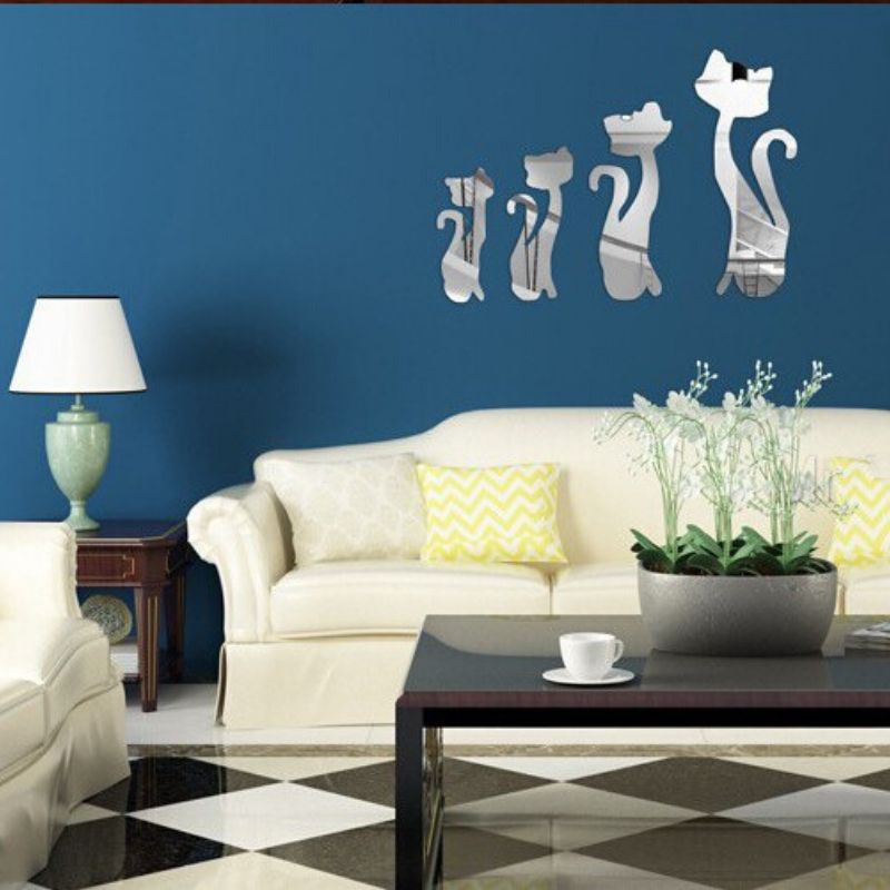 Dekorasi Dinding Cermin Plastik Bentuk Kucing