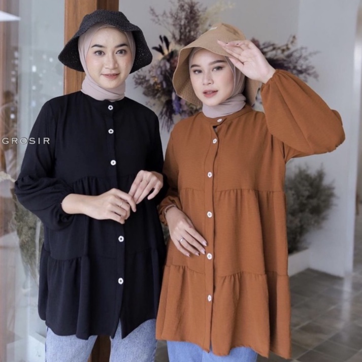 BEFAST - ZRX OOTD Tunik Wanita Muslim AYIKA / DANNY TUNIK FULL KANCING / Pakaian Wanita Muslimah / Tunik Polos Casual / Fashion Wanita Hijab / Tunik Formal Remaja Wanita / Terbaru 2022