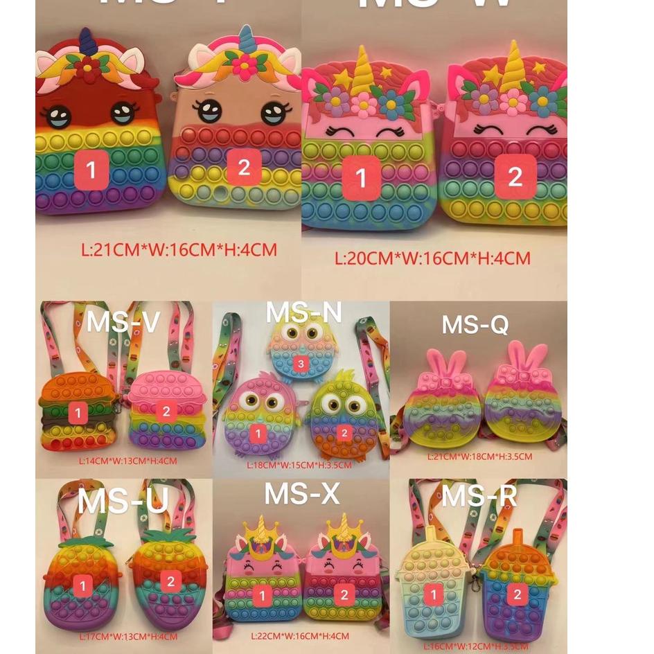 DISKON  9.9 GROSIR JUMBO BESAR TAS ANAK POPIT JELLY / TAS POP IT ANAK SELEMPANG UNICORN / TAS POP IT