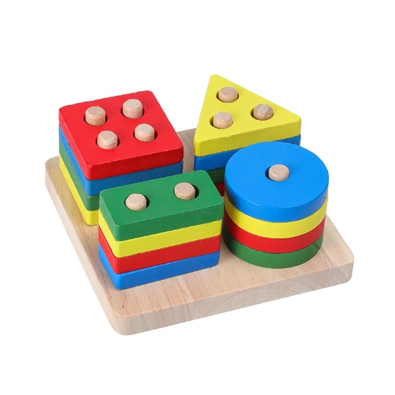 Montessori 3D Puzzle Stacking Warna Wooden Toy Matching Shape Mainan Mainan Anak 2 Tahun Puzzle Kayu