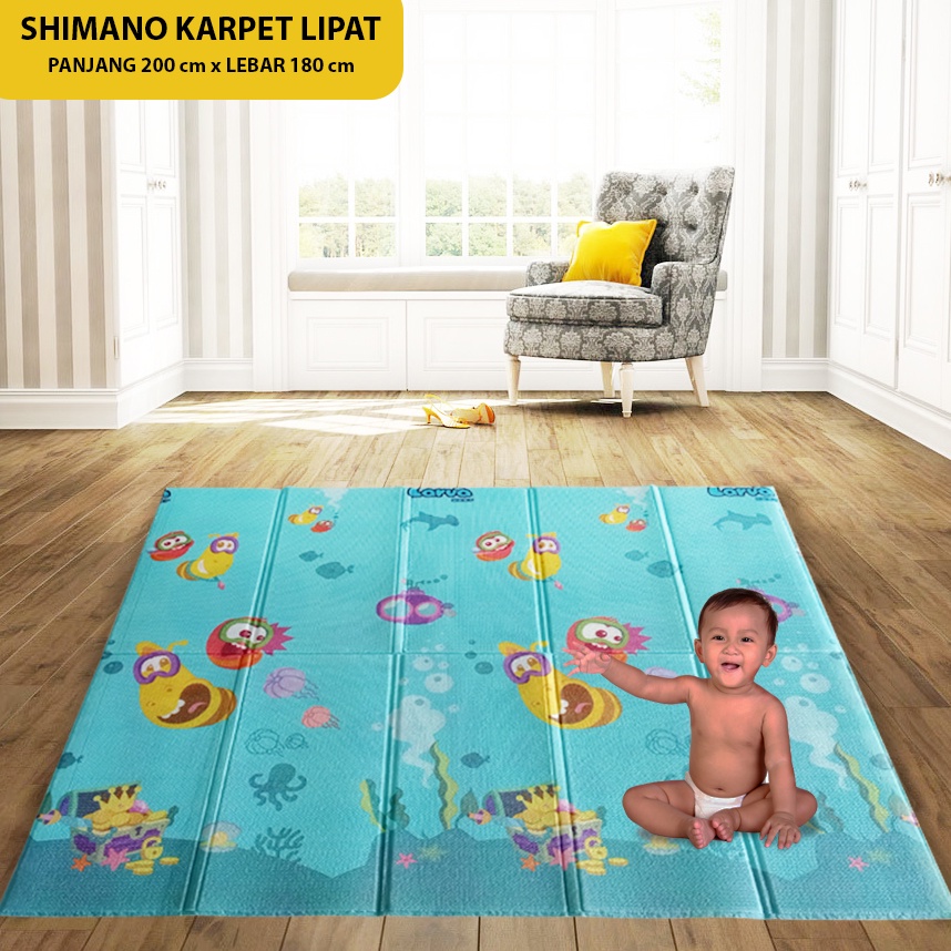 SHIMANO Matras Karpet Tikar Foam Playmat Lipat Bayi Motif Anak Printing Tebal 200cm x 180cm